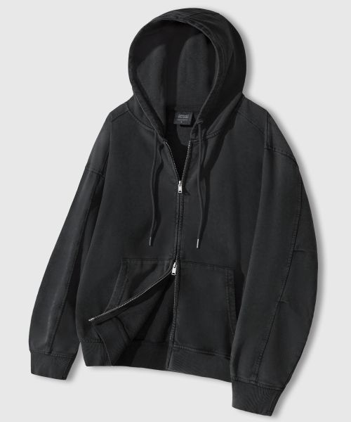 Order REMAIN SECOND Vintage Pigment 2-Way Oversized Hoodie Zip-Up [Charcoal] LMHD01