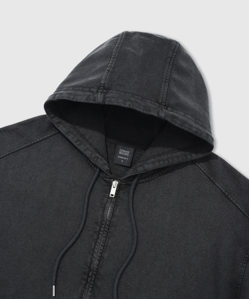 Shop REMAIN SECOND Vintage Pigment 2-Way Oversized Hoodie Zip-Up [Charcoal] LMHD01