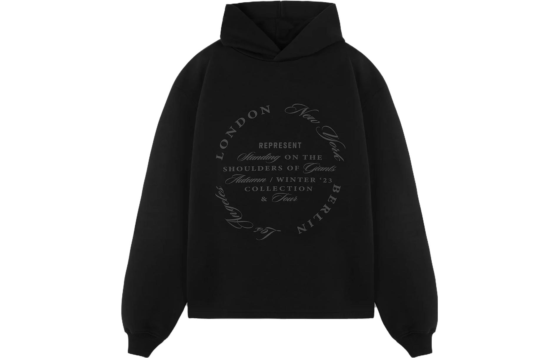 Order REPRESENT 黑色休闲标志印花连帽衫. MH4006-01