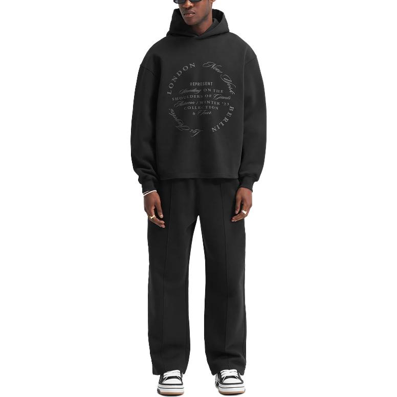 Lookbook REPRESENT 黑色休闲标志印花连帽衫. MH4006-01