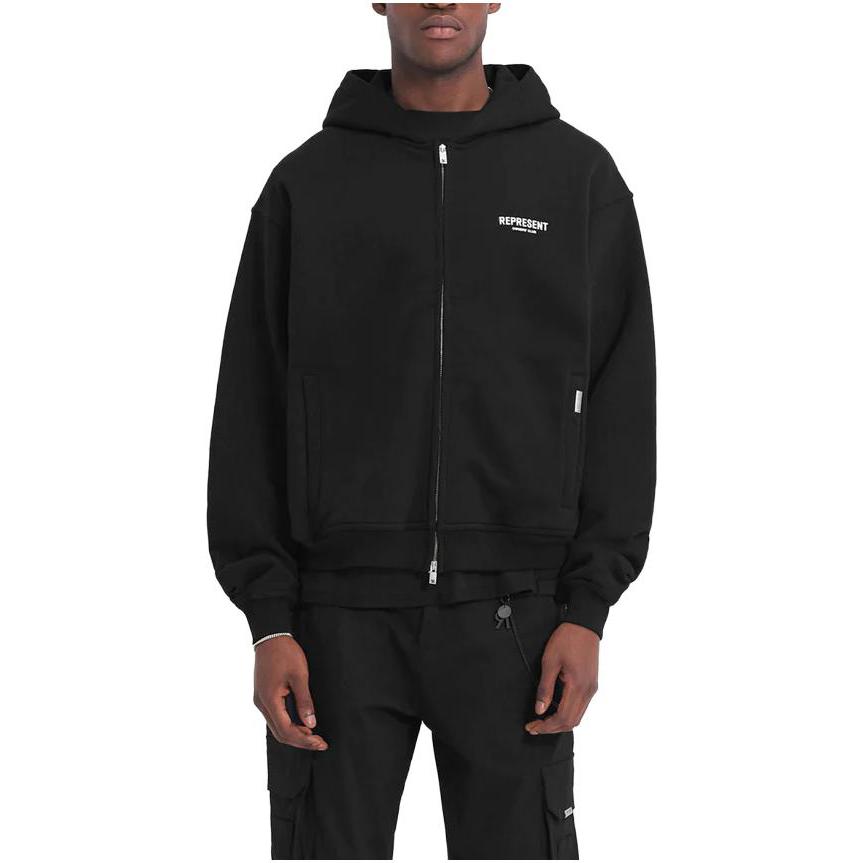 Shop REPRESENT 黑色拉链连帽卫衣字母印花设计 MH4039-01