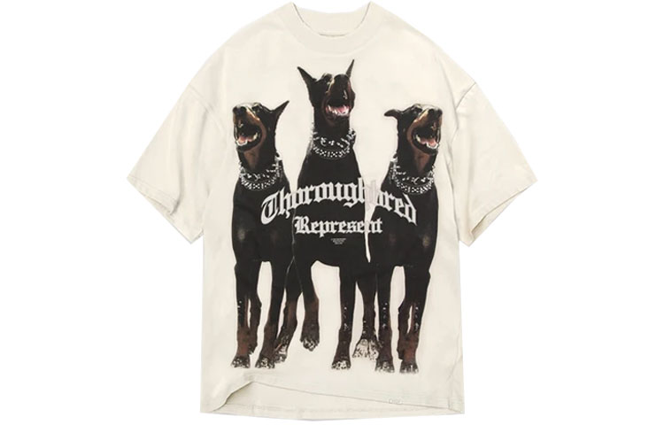 REPRESENT  Distressed Three Hounds Graphic Tee - Off-White M05147-02