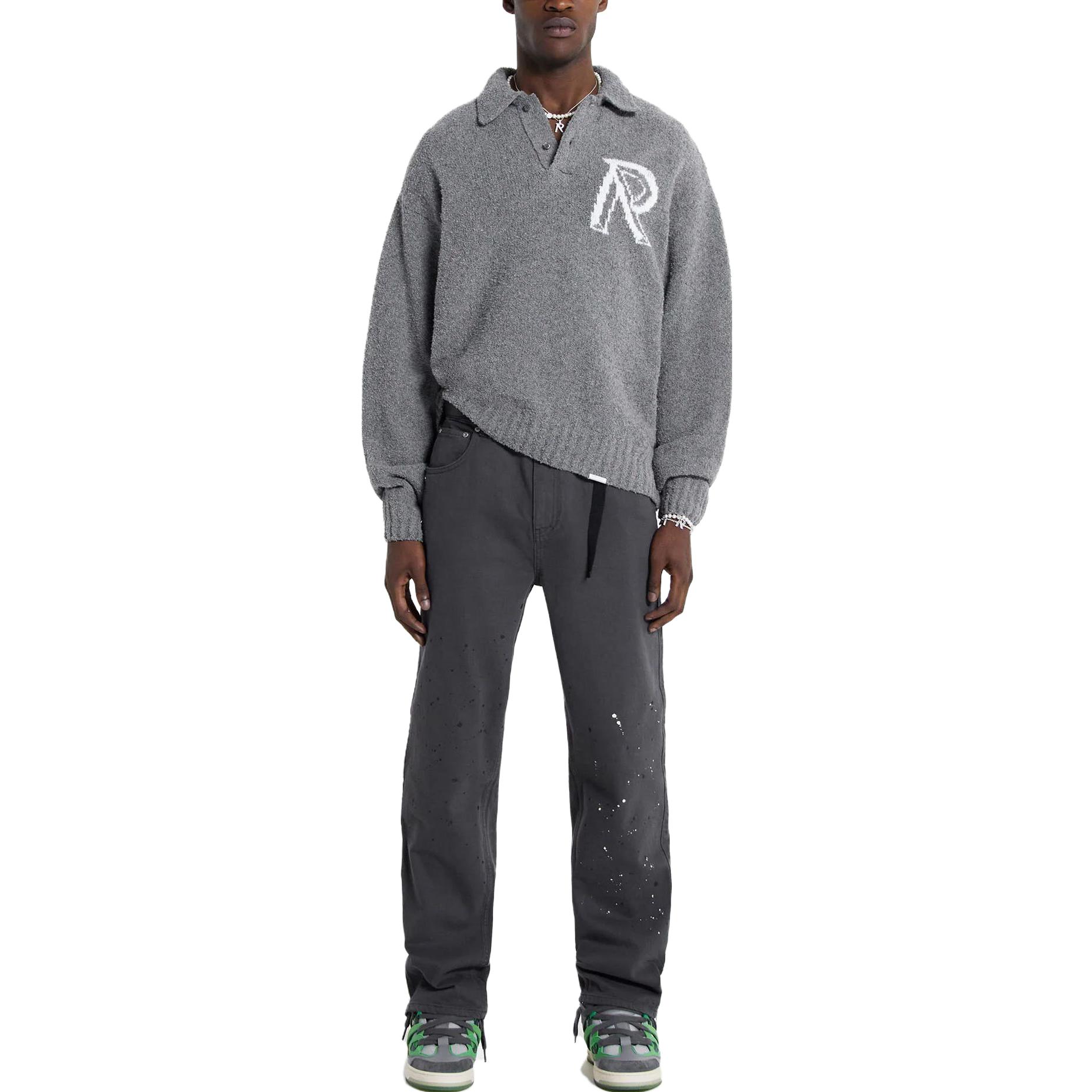 Shop REPRESENT グレー ポロカラー ロゴプリント 長袖セーター MH3014-05