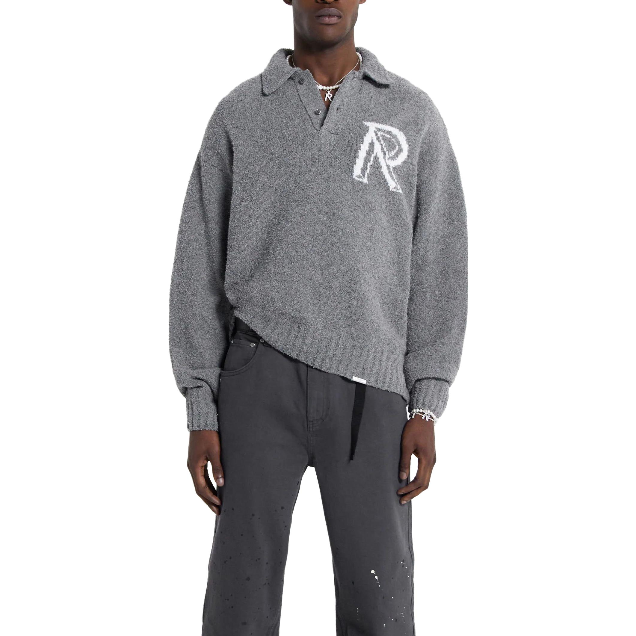 Sizing REPRESENT グレー ポロカラー ロゴプリント 長袖セーター MH3014-05