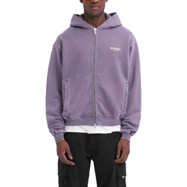 Shop REPRESENT パープル 無地 ジップアップ フーディー 長袖 ゆったりフィット MH4039-326