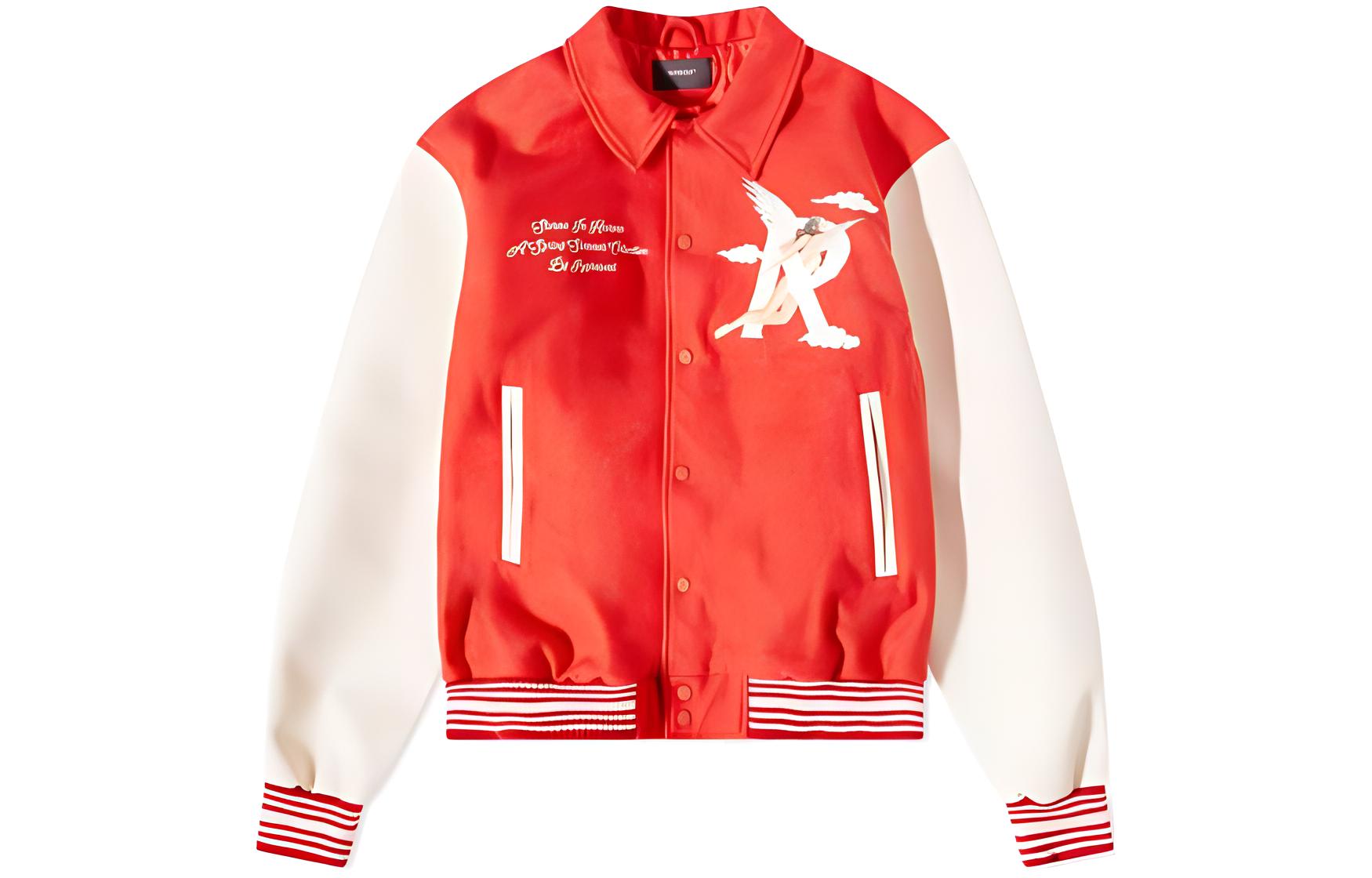 REPRESENT  Red Letter Print Long Sleeve Baseball Jacket. M01222-239