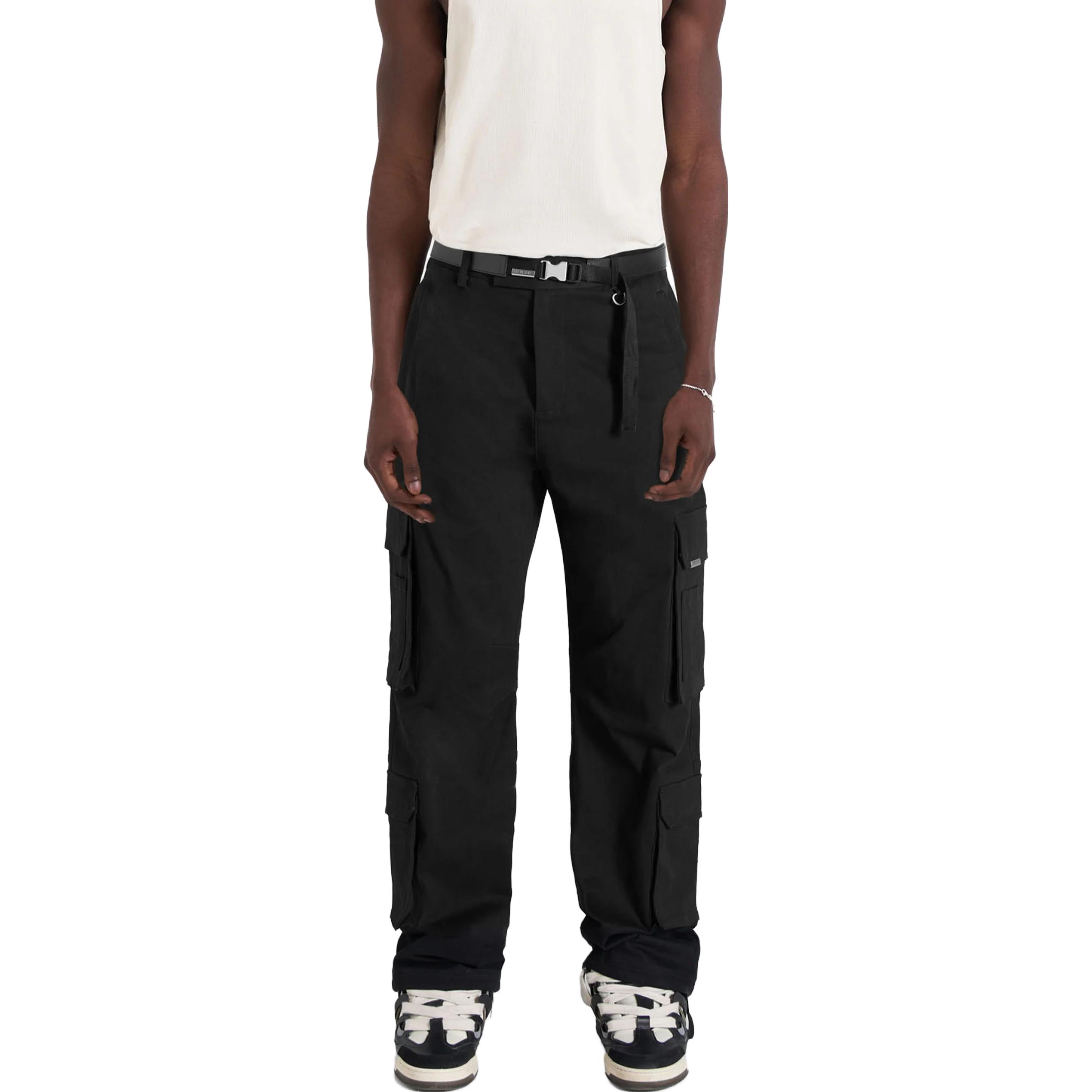 Lookbook REPRESENT Pantalones Cargo Negros Sólidos Multi-Bolsillos MCR5003-01