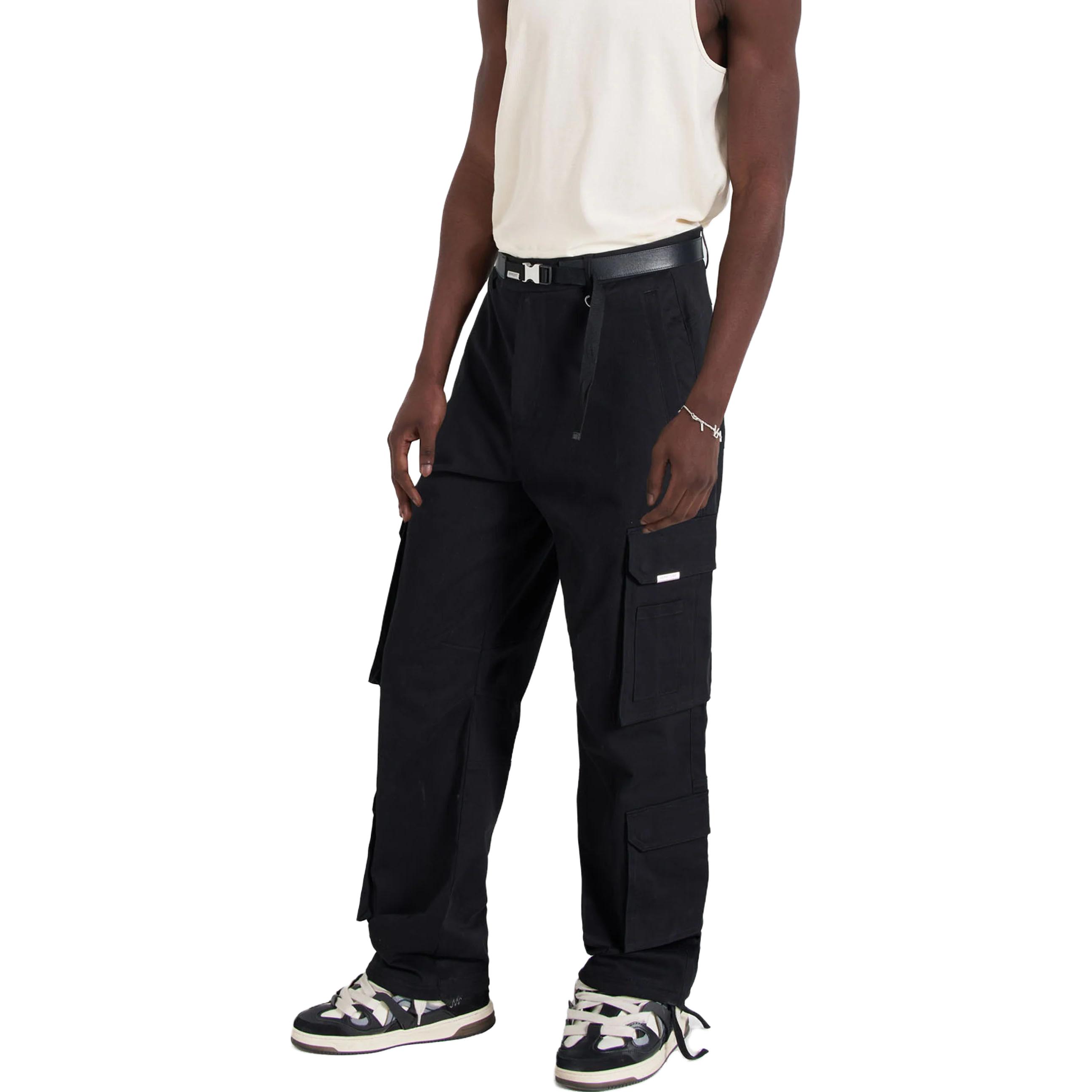 Shop REPRESENT Pantalones Cargo Negros Sólidos Multi-Bolsillos MCR5003-01