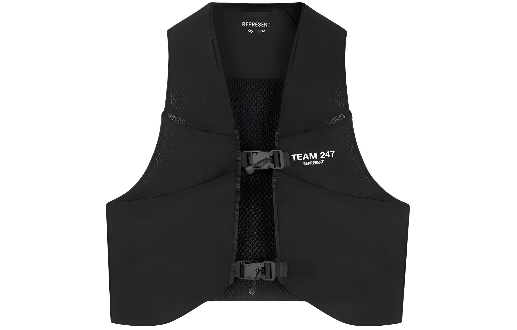 REPRESENT  Solid Black Vest with Letter Print and Buckle. 247M839-01