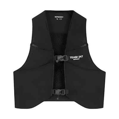 REPRESENT Solid Black Vest with Letter Print and Buckle. 247M839-01