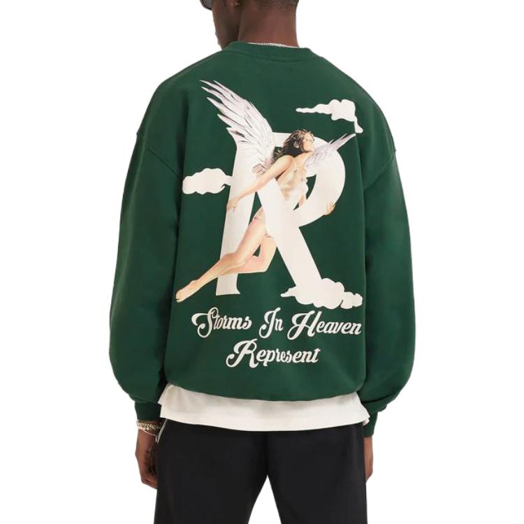 Details for Represent Angel Print Green Crewneck Pullover Sweatshirt M04272-62