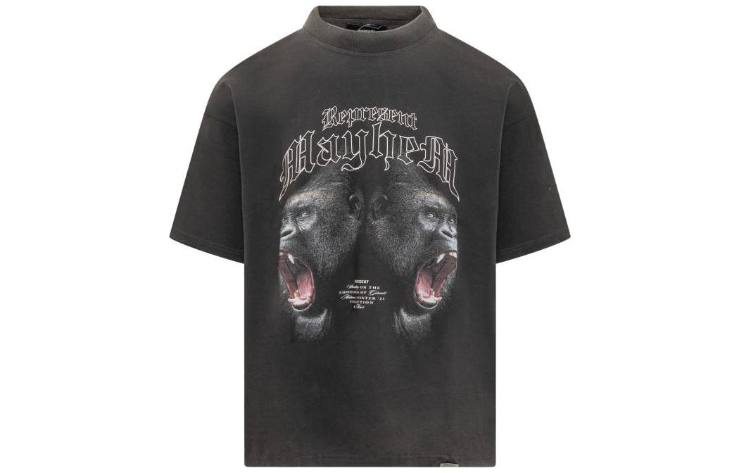 REPRESENT Animal Print Crew Neck Short Sleeve T-Shirt Black - MT4013-03