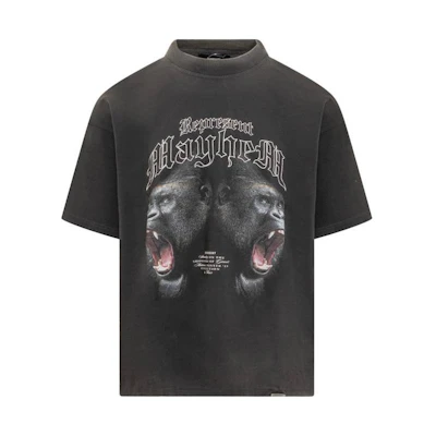REPRESENT Animal Print Crew Neck Short Sleeve T-Shirt Black - MT4013-03