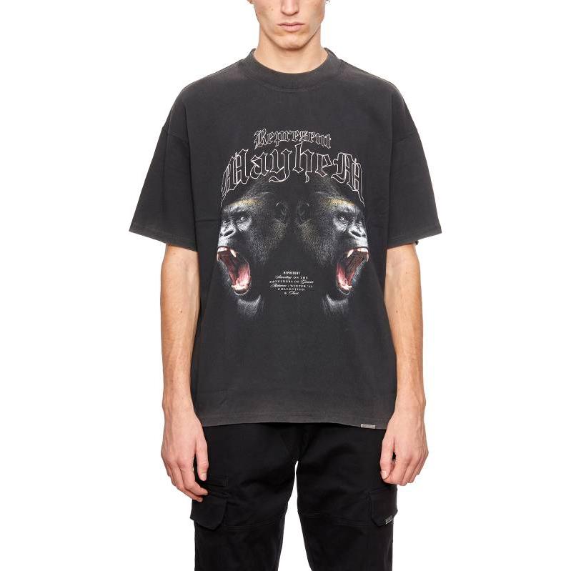 Shop リプレゼント アニマルプリント クルーネック 半袖Tシャツ ブラック MT4013-03