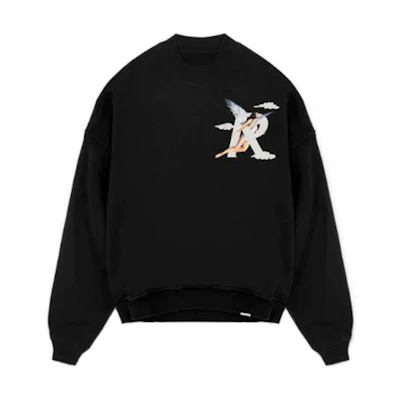 Represent Back Letter Angel Print Crewneck Pullover Sweatshirt Men Black M04272-01
