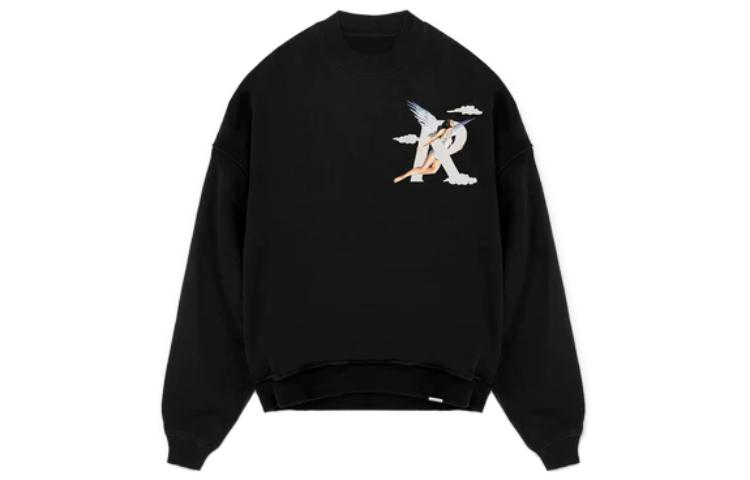Order Represent Back Letter Angel Print Crewneck Pullover Sweatshirt Men Black M04272-01