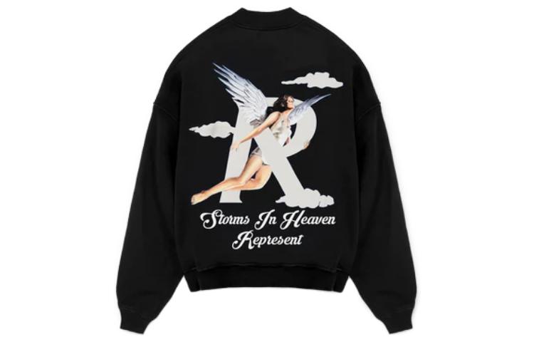 Lookbook Represent Back Letter Angel Print Crewneck Pullover Sweatshirt Men Black M04272-01
