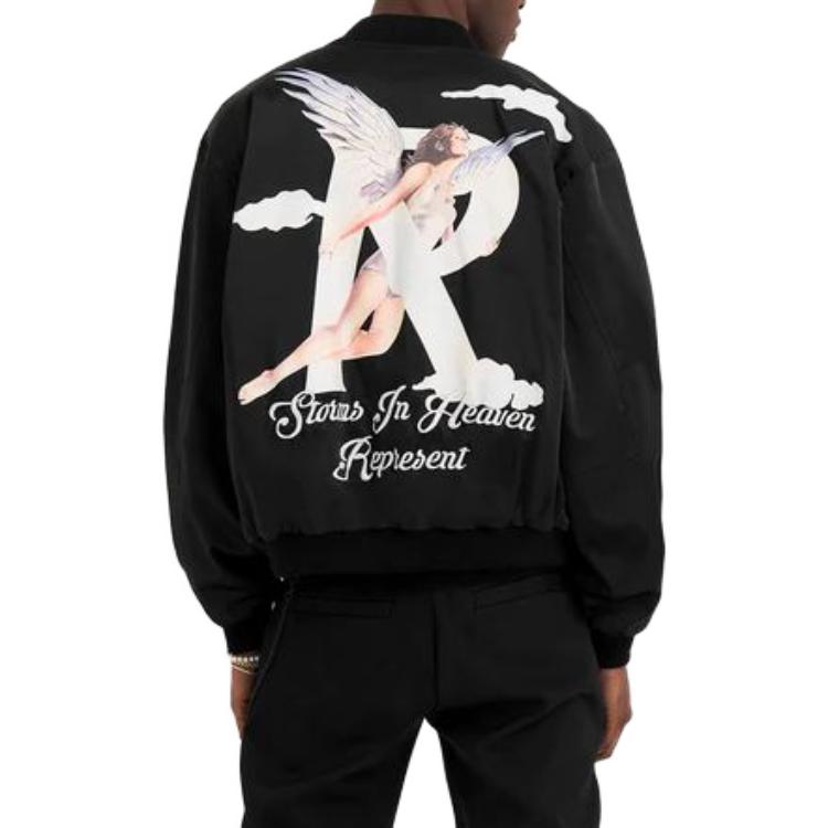 Purchase Represent Back Letter Angel Print Crewneck Pullover Sweatshirt Men Black M04272-01