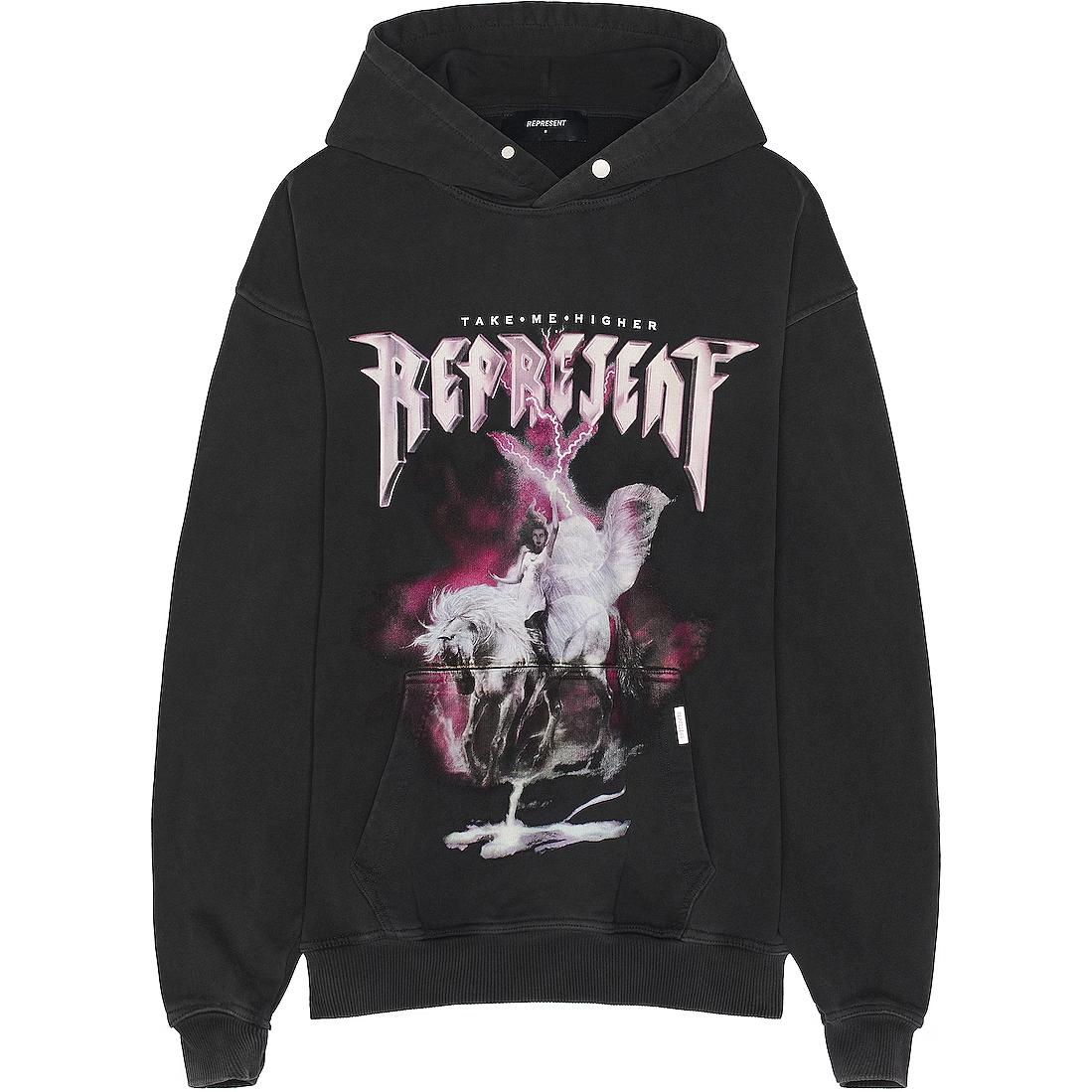 Represent Black Hoodie with Graphic Print and Front Pocket REPR-MK14