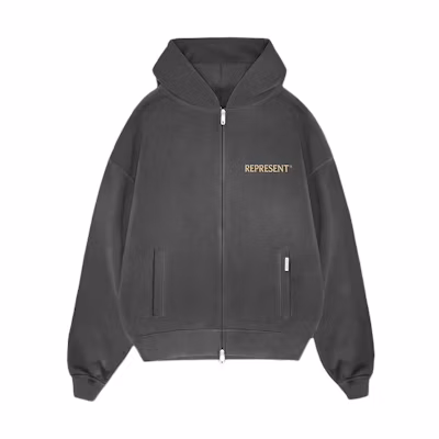 Represent Black Hoodie with Zipper Letter Print and Pocket Design MLM433-444