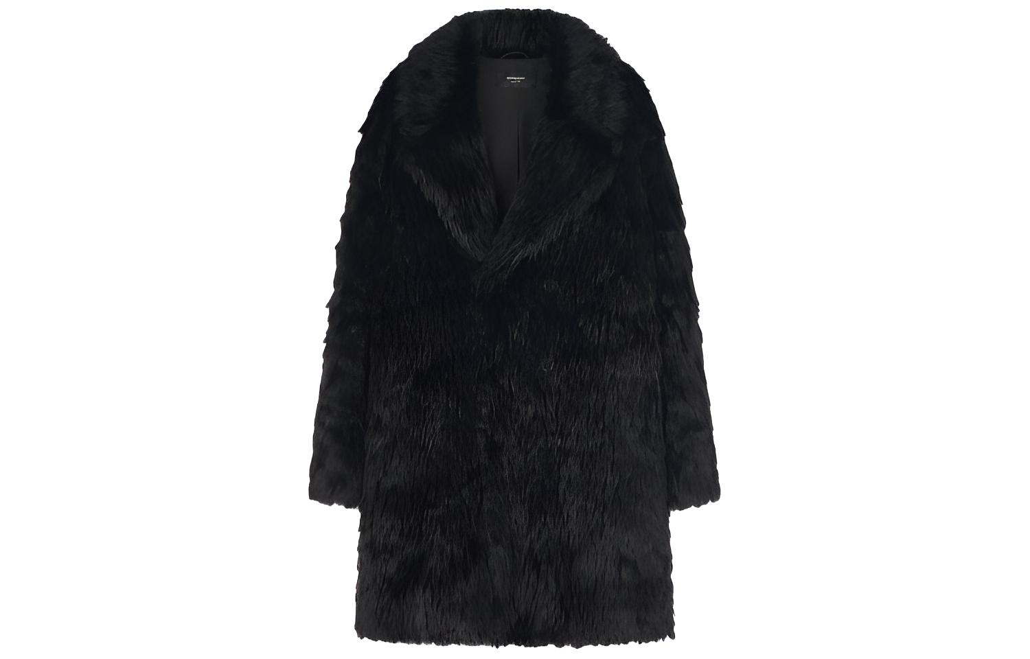REPRESENT Black Solid Color Faux Fur Jacket with Collar M01048-01