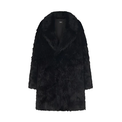 REPRESENT Black Solid Color Faux Fur Jacket with Collar M01048-01