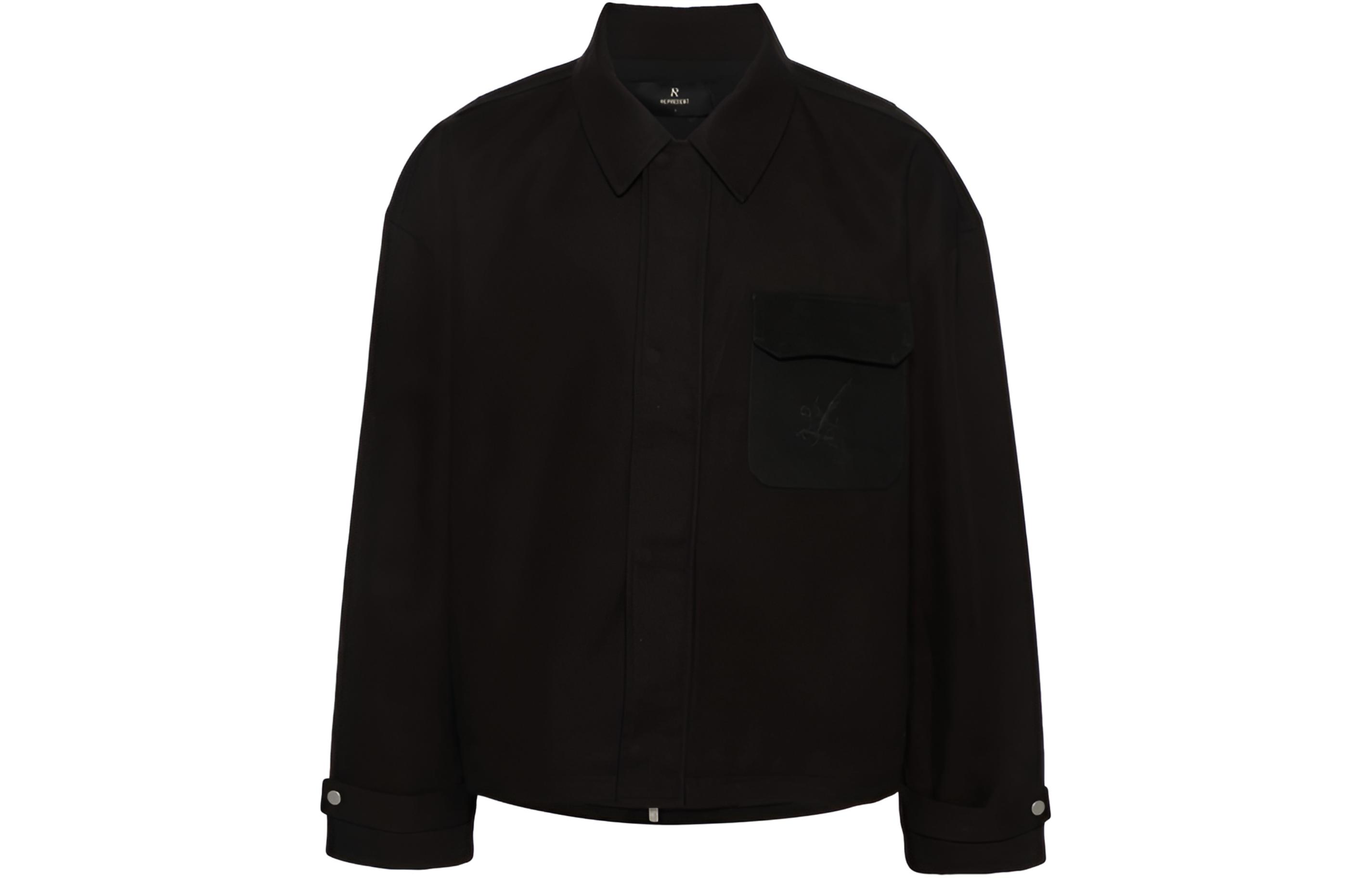 Represent Black Solid Color Long Sleeve Button-Up Jacket MLM119-01