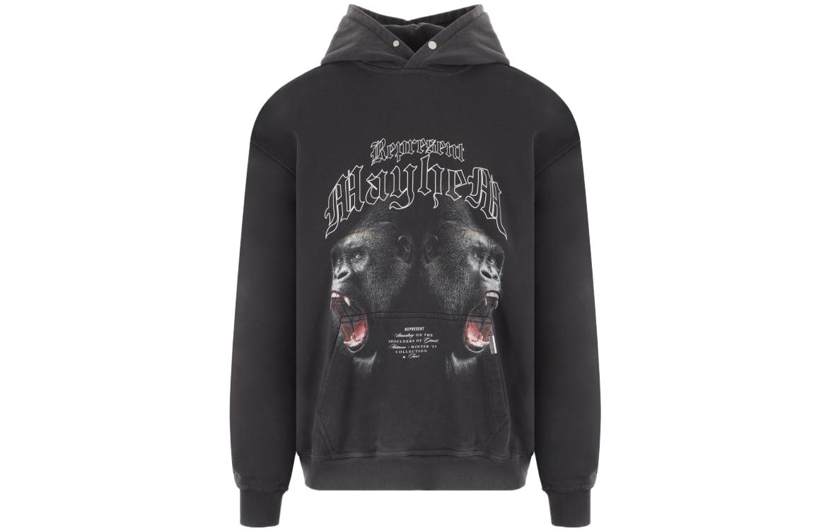 Represent Black Sweatshirt with Letter Cartoon Animal Print Design MH4007-03