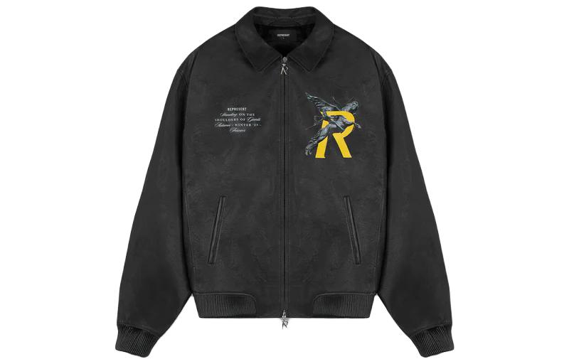 Represent Black Zip-Up Letter Print Collared Jacket for Men Long Sleeve MS1004-01