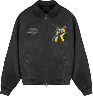 Represent 黑色拉鍊襯字母印花翻領男士長袖外套 MS1004-01 Buy Represent 黑色拉鍊襯字母印花翻領男士長袖外套 MS1004-01