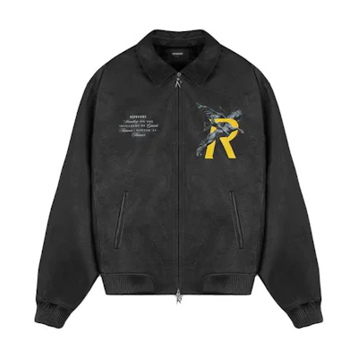 Represent Black Zip-Up Letter Print Collared Jacket for Men Long Sleeve MS1004-01