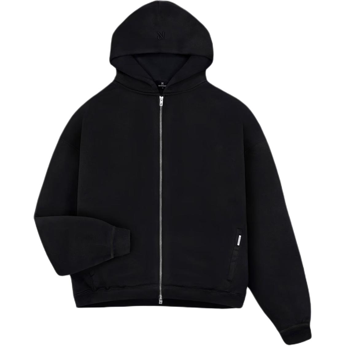 Represent Black Zip Hoodie with Kangaroo Pocket and Long Sleeves INM414-001