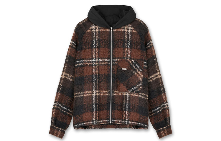 Represent Brown Plaid Pocket Hoodie Shirt Jacket M06032-04