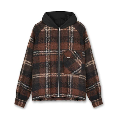 Represent Brown Plaid Pocket Hoodie Shirt Jacket M06032-04