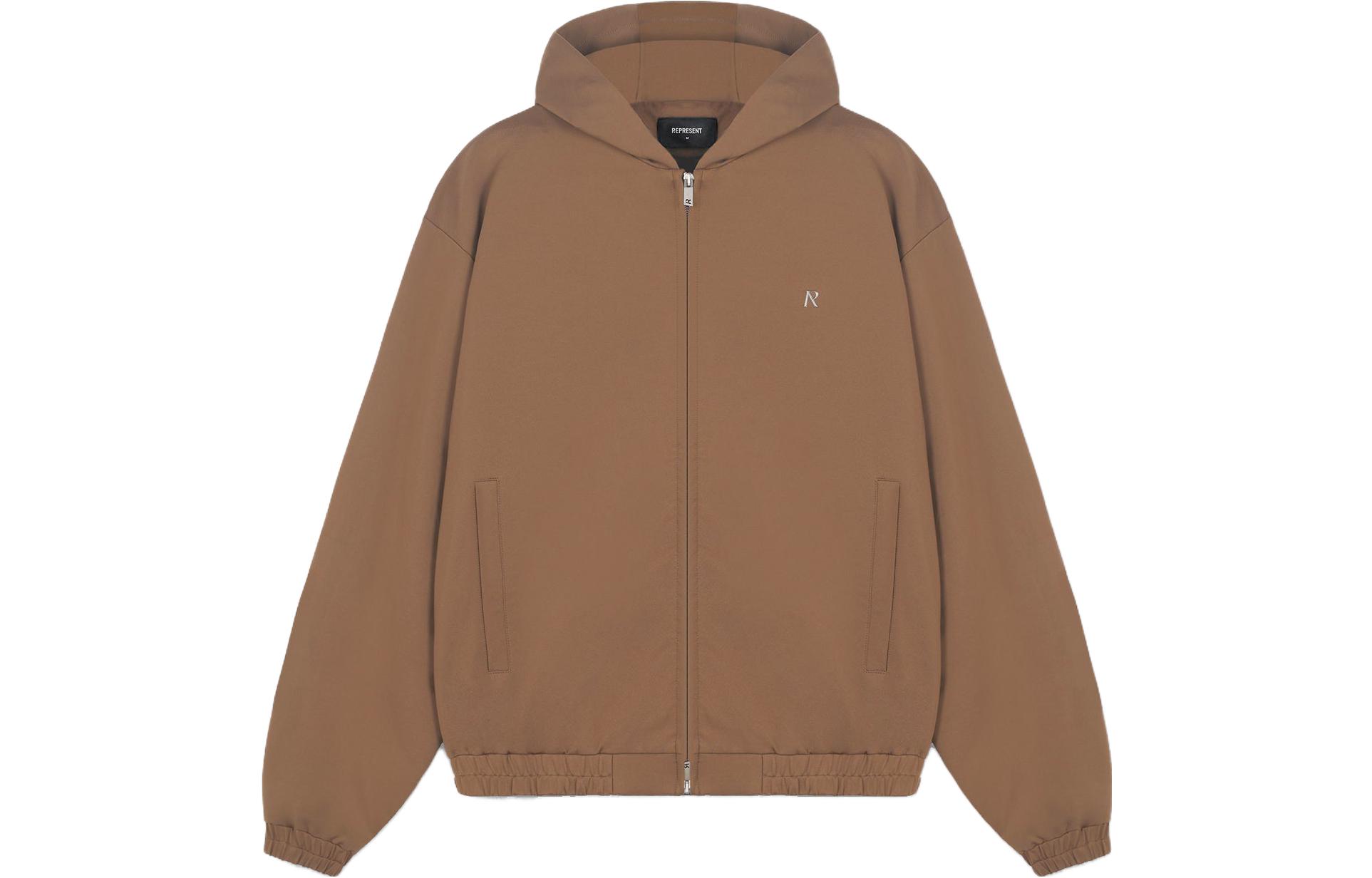 Represent Brown Solid Color Zip-Up Hoodie Jacket MJ1005362