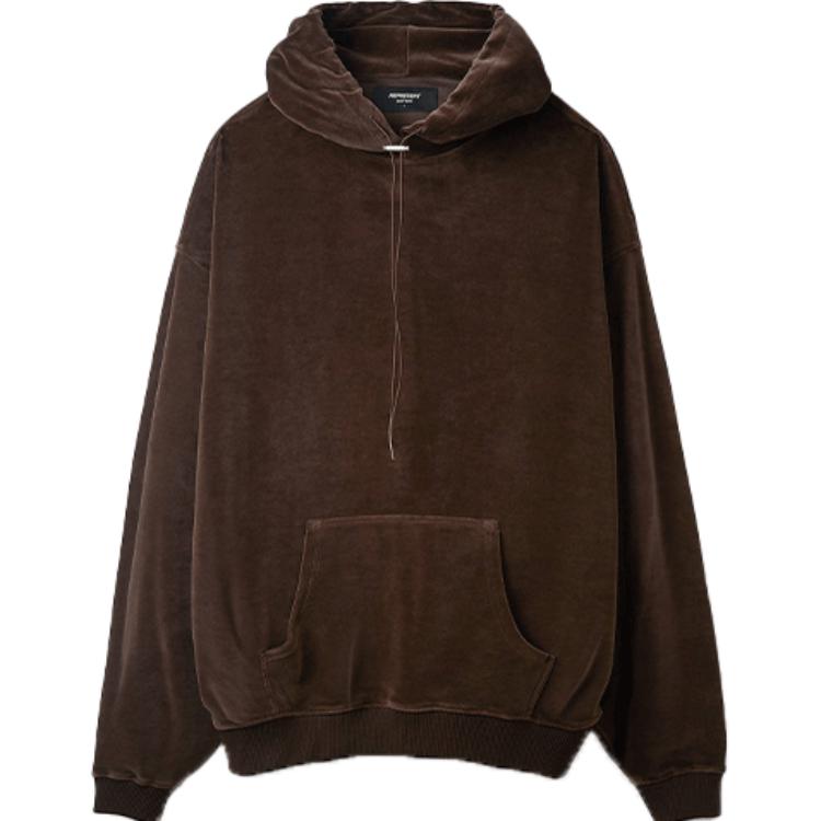 Represent Brown Velvet Drawstring Hoodie M04074-04