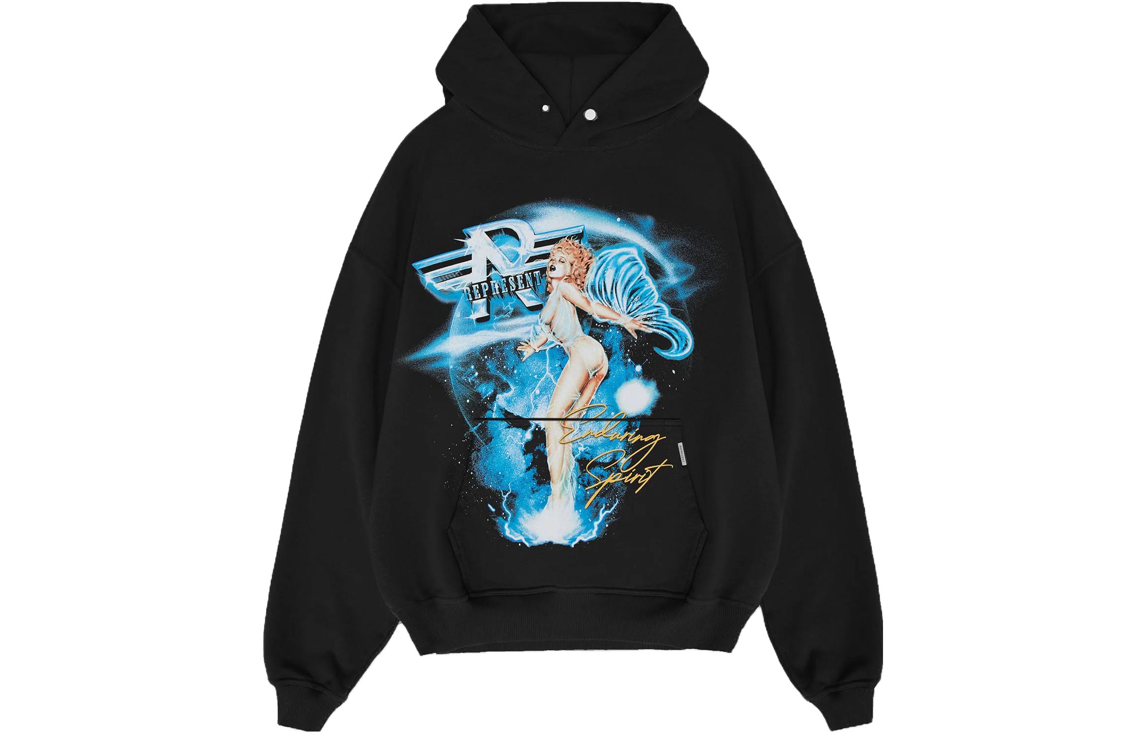 Represent Cartoon Print Letter Graphic Black Hoodie Casual Long Sleeve MH4016-171