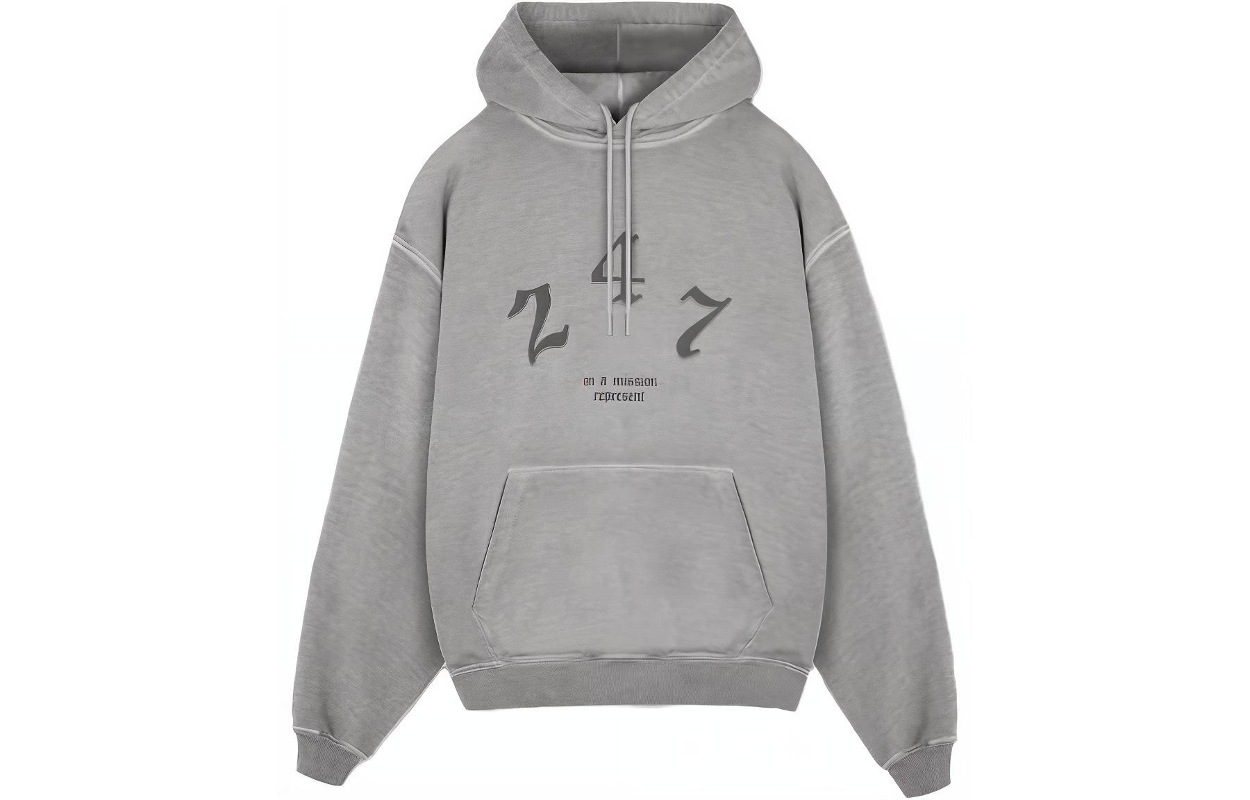 Represent Digital Print Hoodie Gray Long Sleeve Pullover 247M421-502