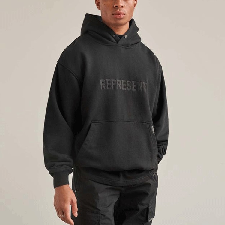 Lookbook Represent FW21 Black Embroidered Logo Hoodie Pullover M04143-01