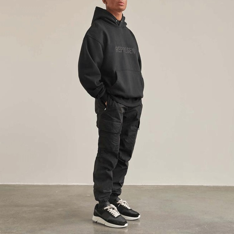 Shop Represent FW21 Black Embroidered Logo Hoodie Pullover M04143-01