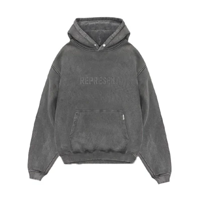 REPRESENT FW21 Embroidered Logo Pullover Hoodie Washed Grey M04143-20