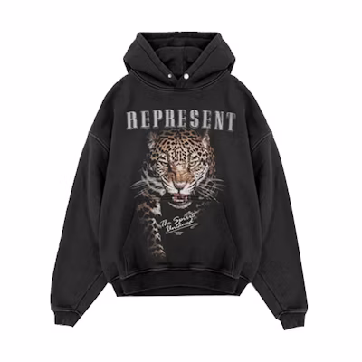 REPRESENT FW21 Leopard Print Oversized Hoodie Black M04146-03