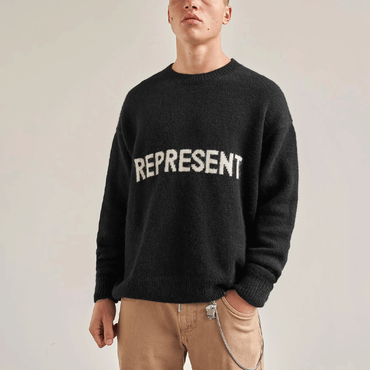 Sizing REPRESENT FW21 オーバーサイズ レターロゴ セーター ブラック M02043-01