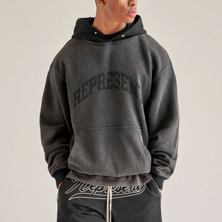 Lookbook 리프레젠트 FW21 오버사이즈 로고 후디 풀오버 그레이 블랙 M04140-20