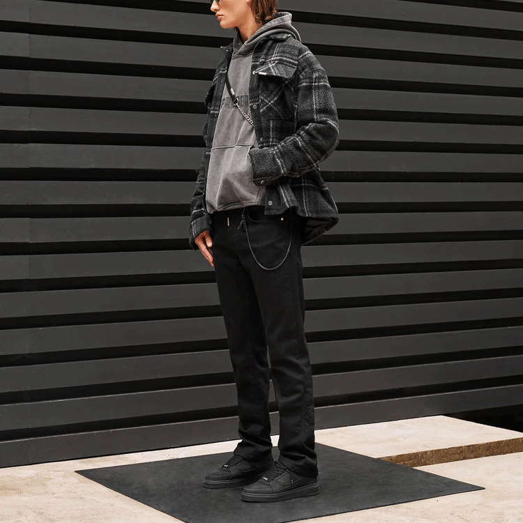 Shop REPRESENT FW21 Plaid Print Collared Jacket Men’s Black M06045-05