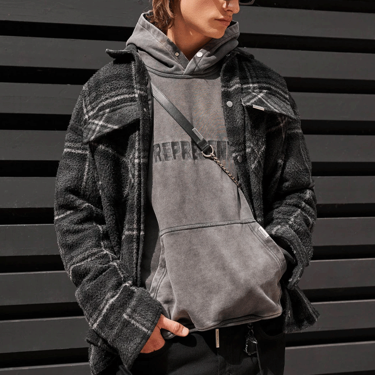 Details for REPRESENT FW21 Plaid Print Collared Jacket Men’s Black M06045-05