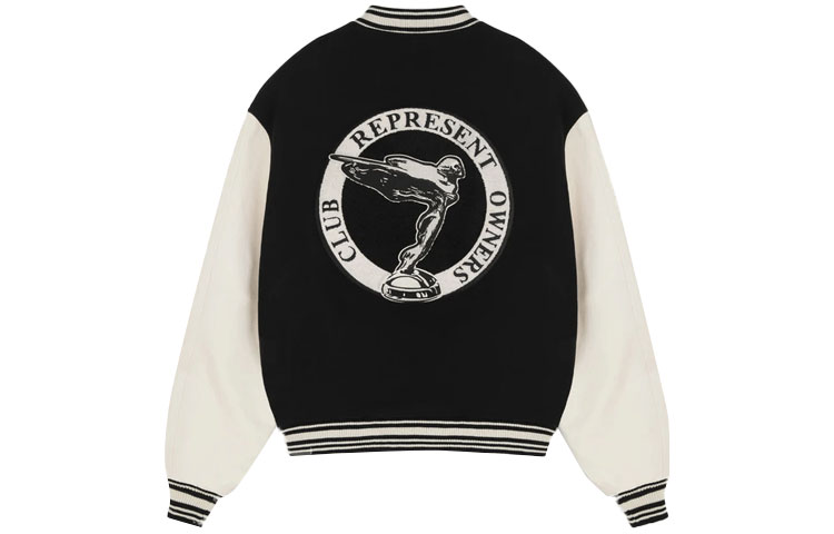 Lookbook REPRESENT FW21 Skull Wings Logo Black Long Sleeve Varsity Jacket Men Back to School. M01078-01