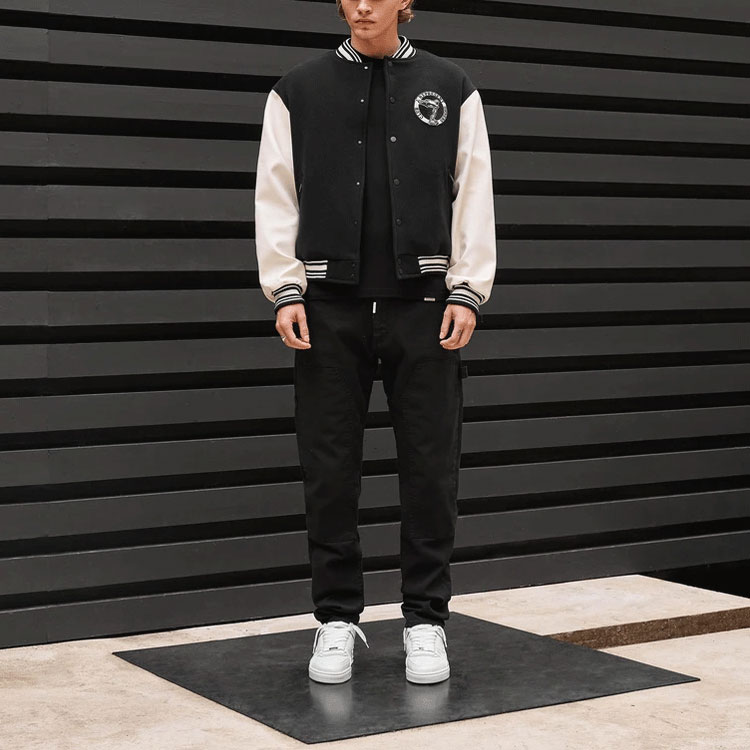 Shop REPRESENT FW21 Skull Wings Logo Black Long Sleeve Varsity Jacket Men Back to School. M01078-01