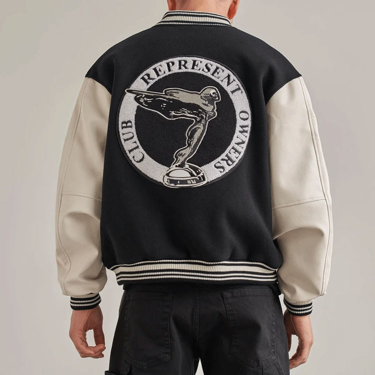 Sizing REPRESENT FW21 Skull Wings Logo Black Long Sleeve Varsity Jacket Men Back to School. M01078-01