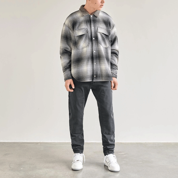 Lookbook REPRESENT FW21 White Plaid Jacket with Sherpa Lining and Double Branded Pockets. M06050-02